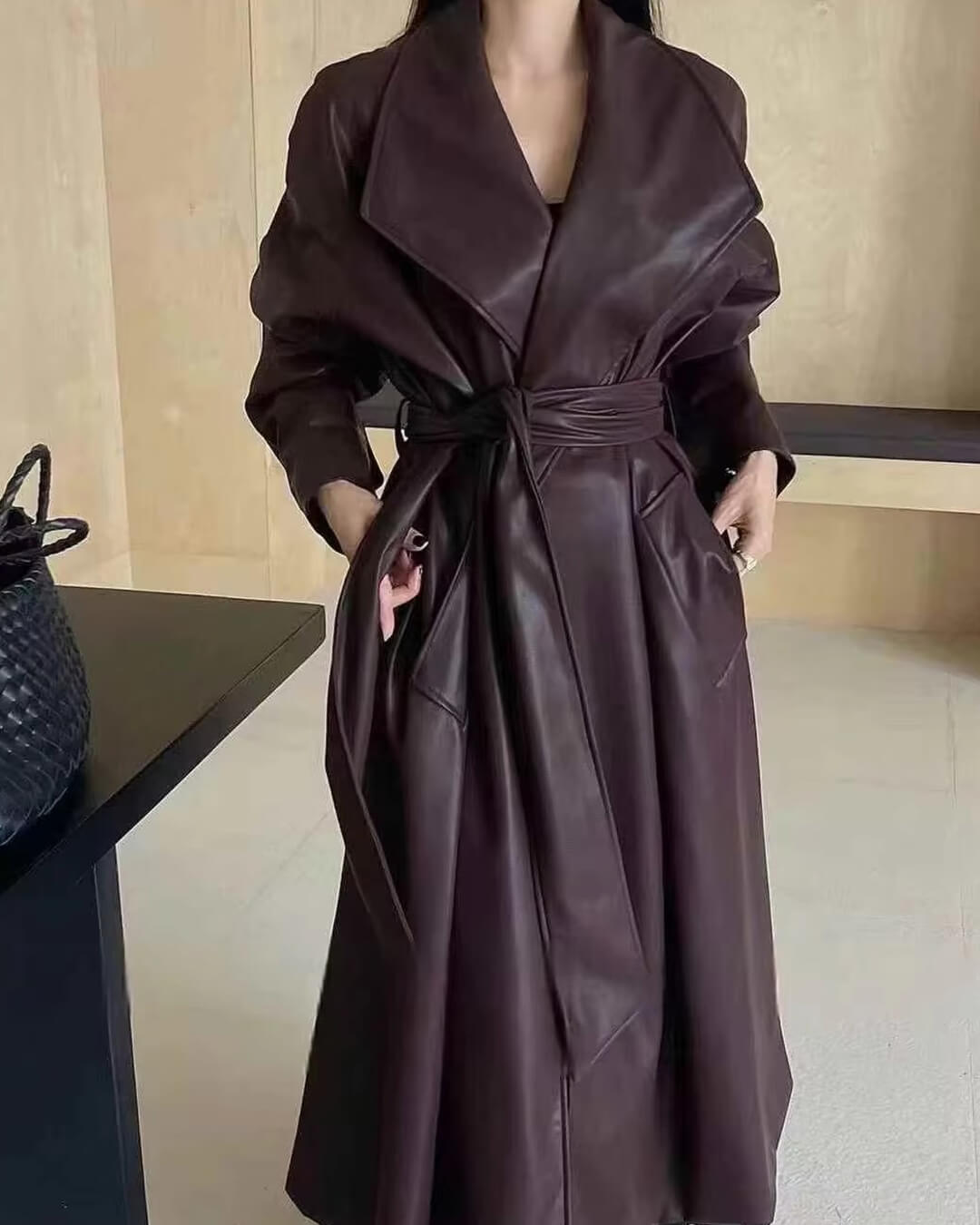 Manteau long style trench en similicuir Shiela