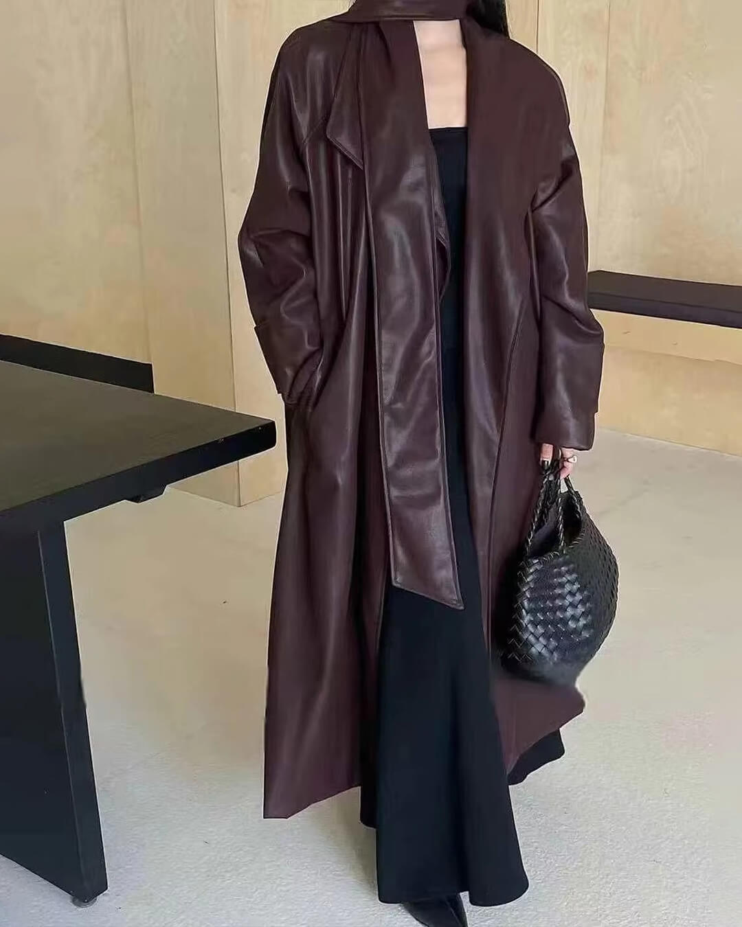 Manteau long style trench en similicuir Shiela