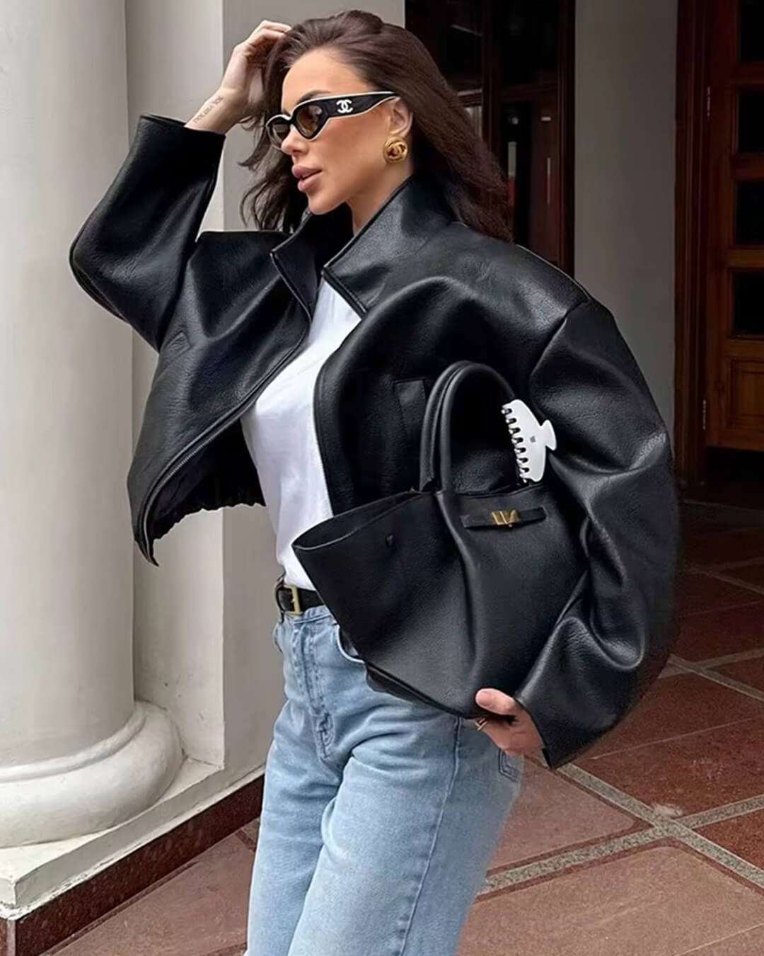 Veste en cuir avec fermeture éclair Zip
