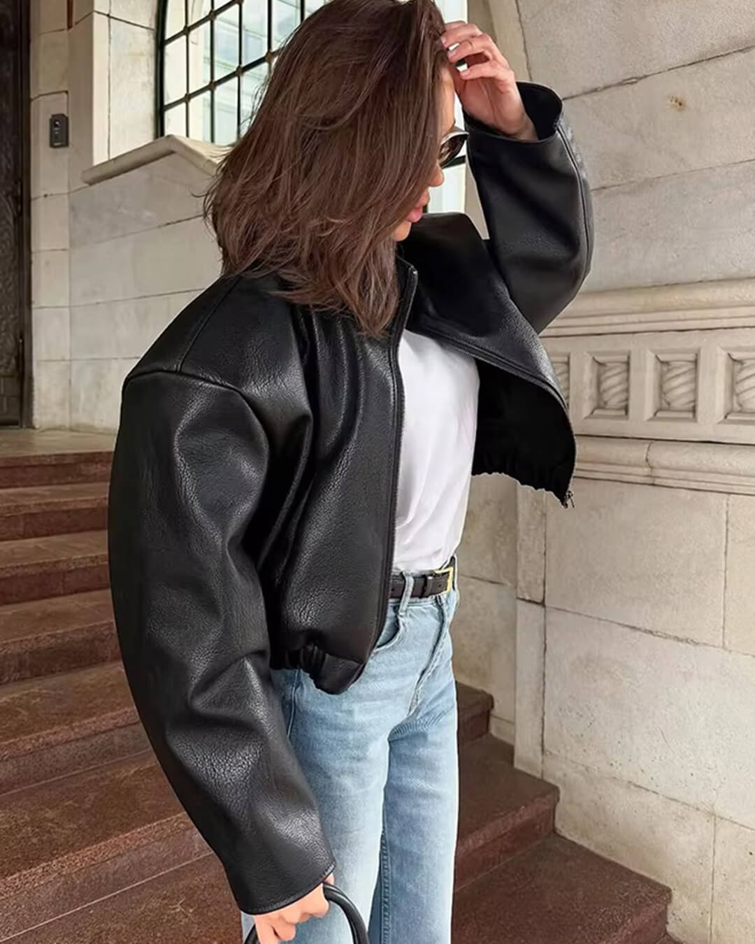 Veste en cuir avec fermeture éclair Zip