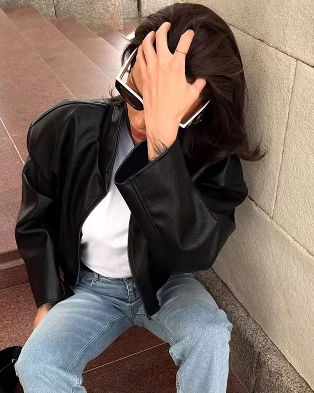 Veste en cuir avec fermeture éclair Zip