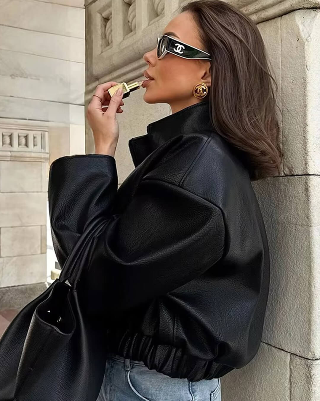 Veste en cuir avec fermeture éclair Zip