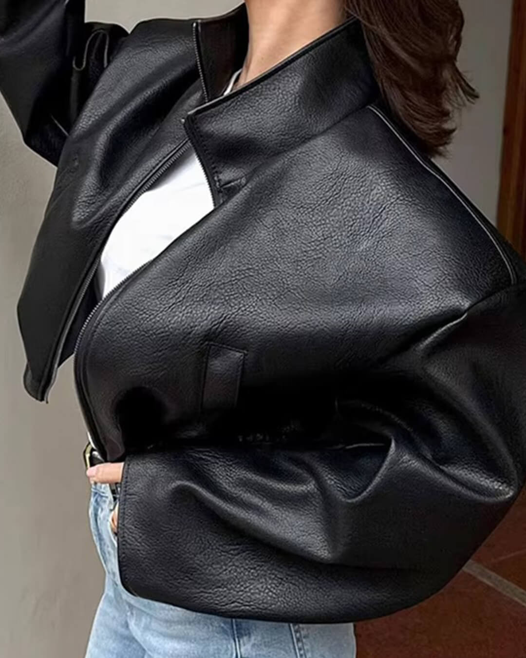 Veste en cuir avec fermeture éclair Zip