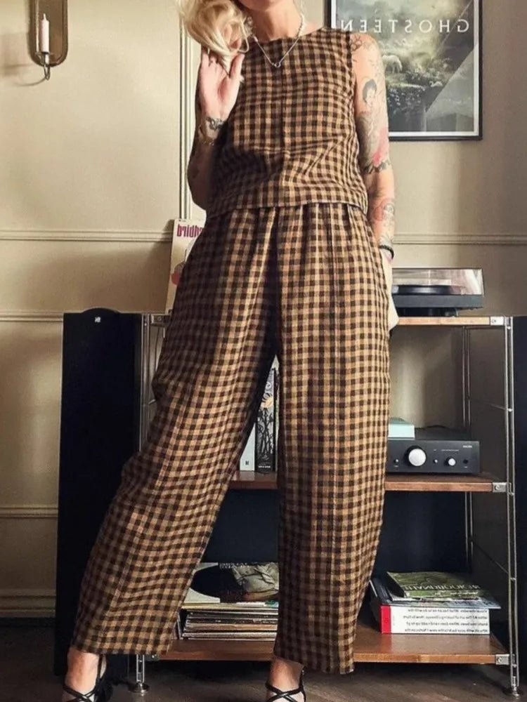 Ensemble Wren avec gilet sans manches à carreaux et pantalon Nine Point
