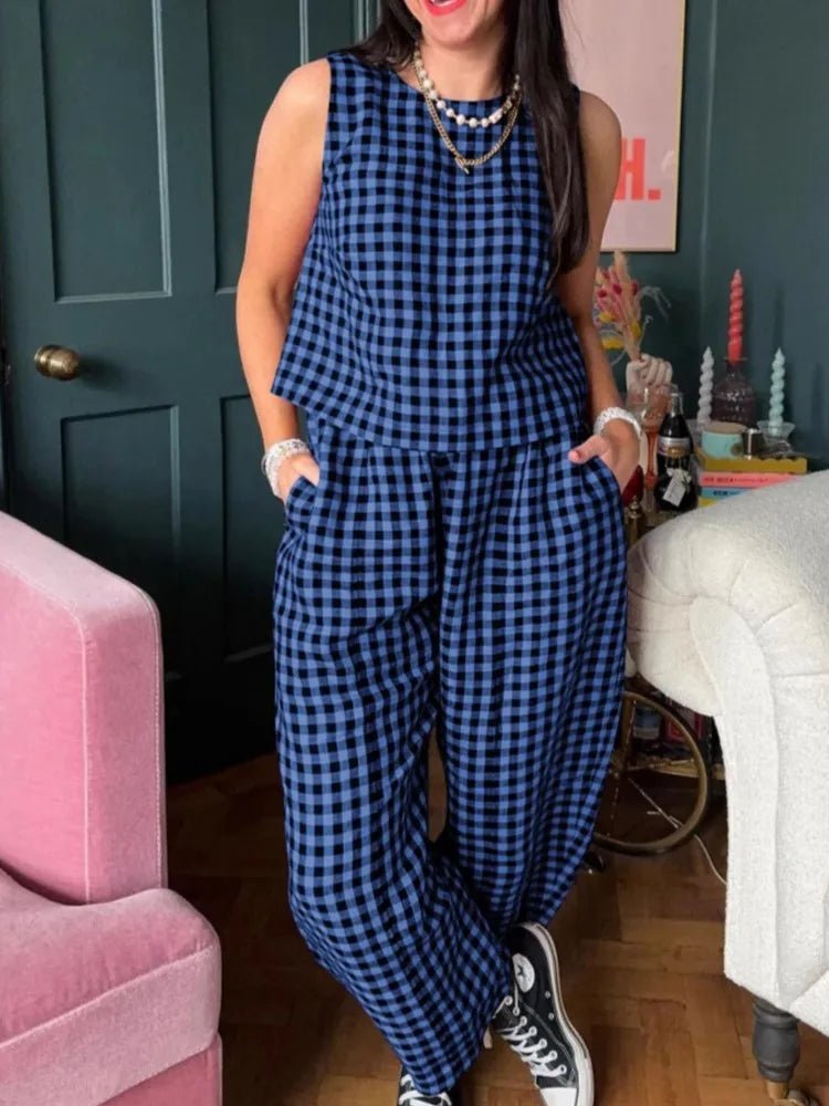 Ensemble Wren avec gilet sans manches à carreaux et pantalon Nine Point