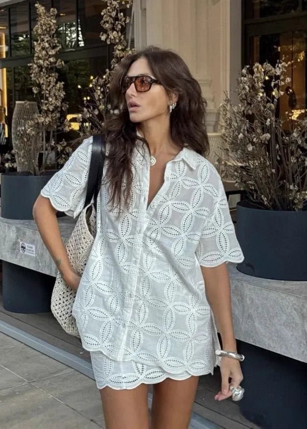 Beatrice Ensemble chemise brodée et jupe en coton