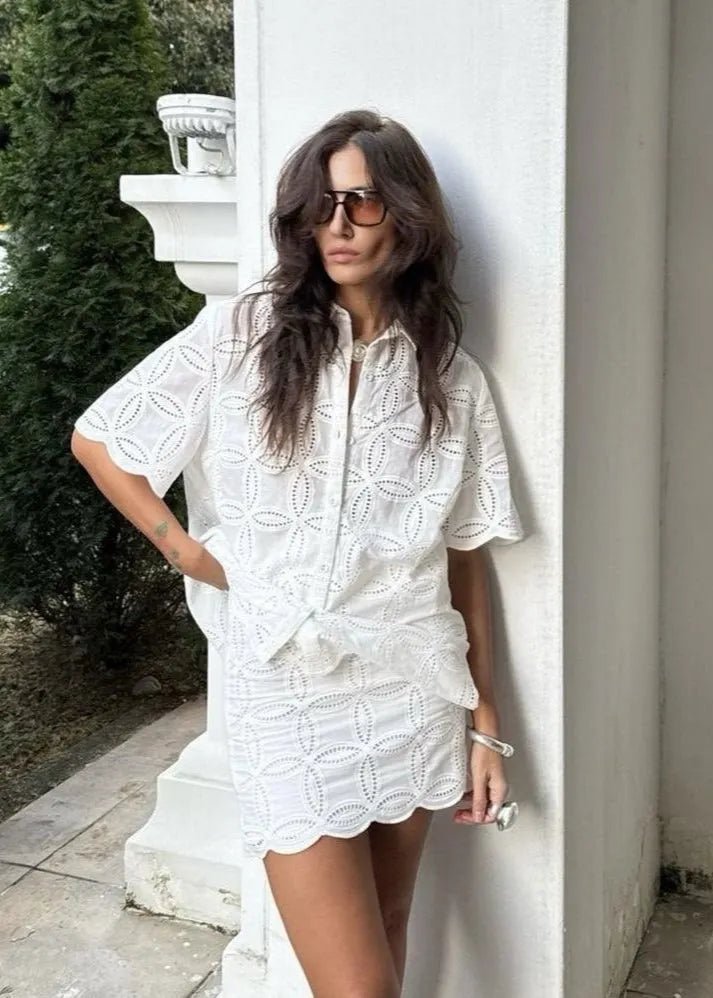 Beatrice Ensemble chemise brodée et jupe en coton