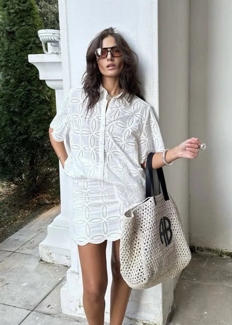 Beatrice Ensemble chemise brodée et jupe en coton
