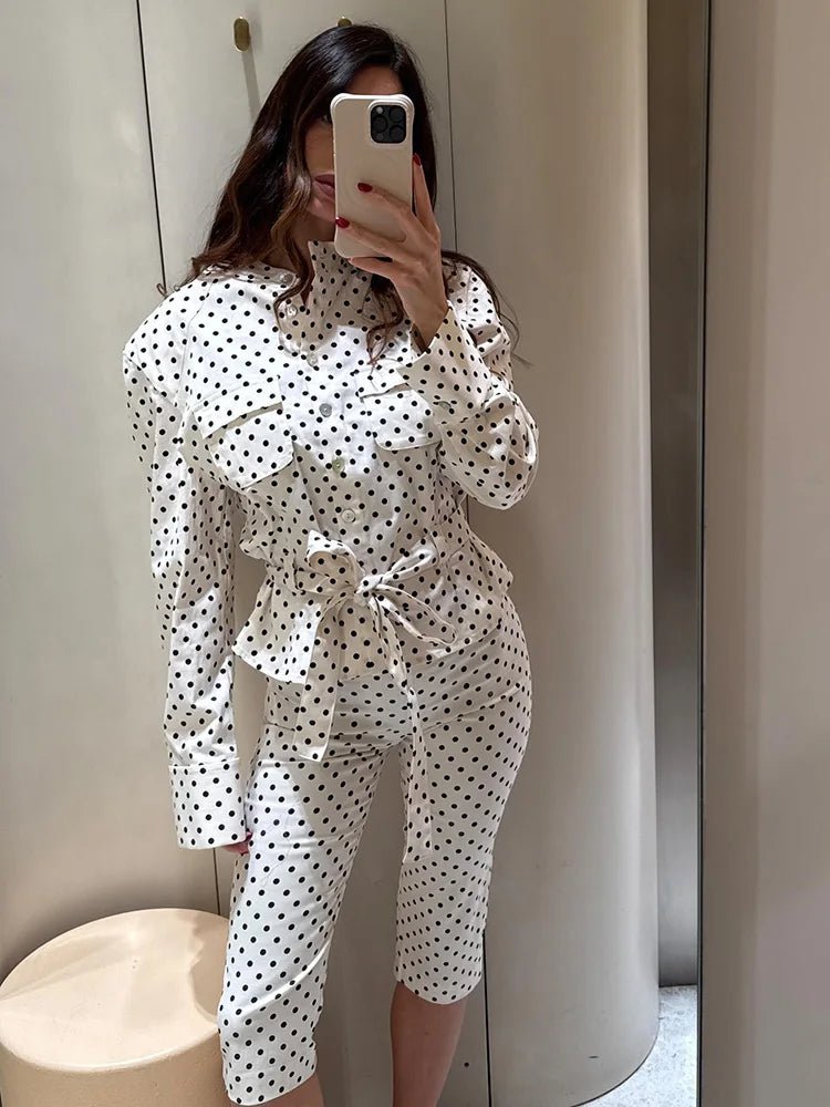 Ensemble veste à pois et pantalon capri Cherry