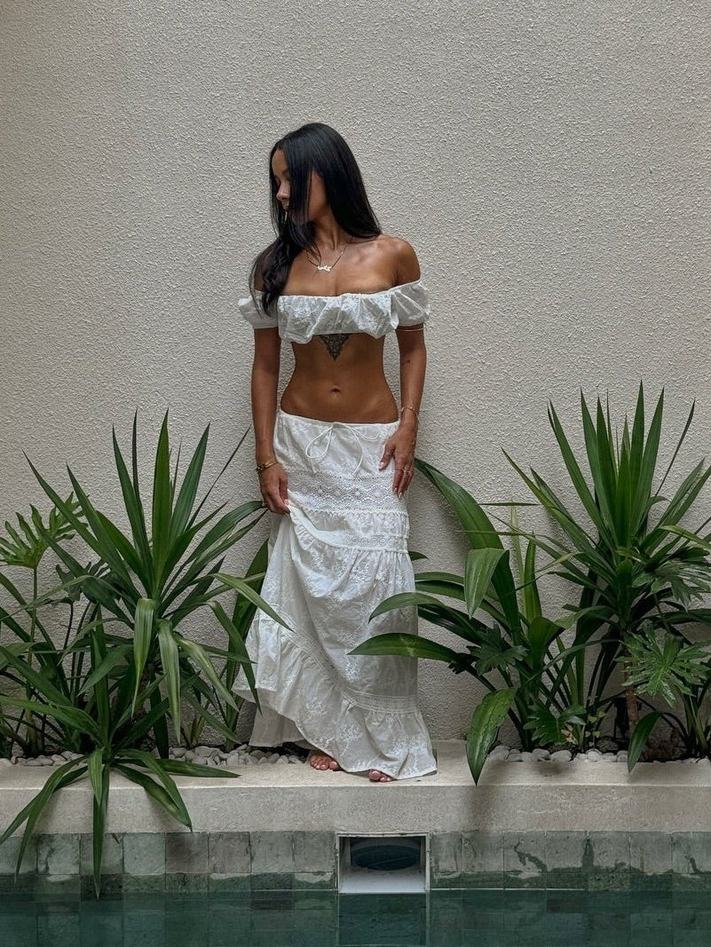 Ensemble Margot bohème, crop top et jupe maxi
