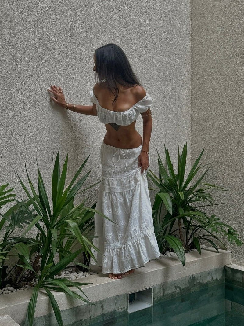 Ensemble Margot bohème, crop top et jupe maxi