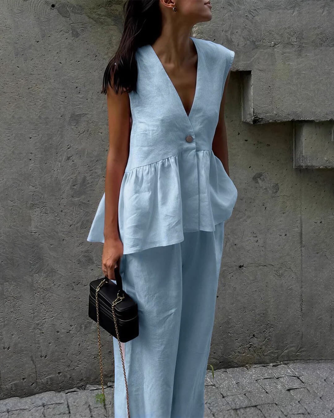 Ensemble Sydney composé d’un gilet à volants et d’un pantalon