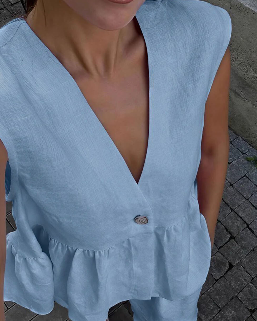 Ensemble Sydney composé d’un gilet à volants et d’un pantalon