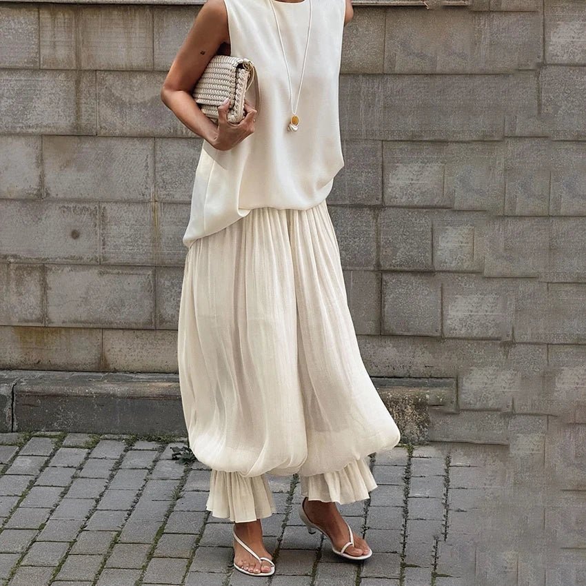 Pantalon évasé Beatrice en mousseline à taille élastique