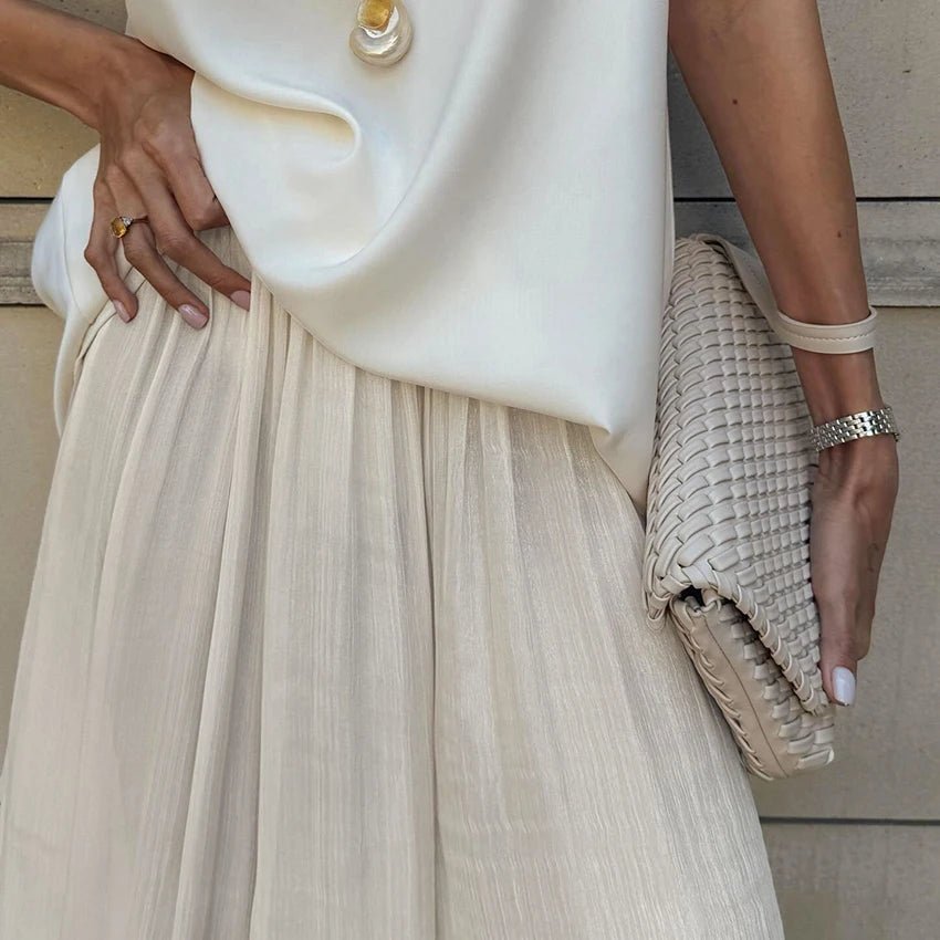 Pantalon évasé Beatrice en mousseline à taille élastique
