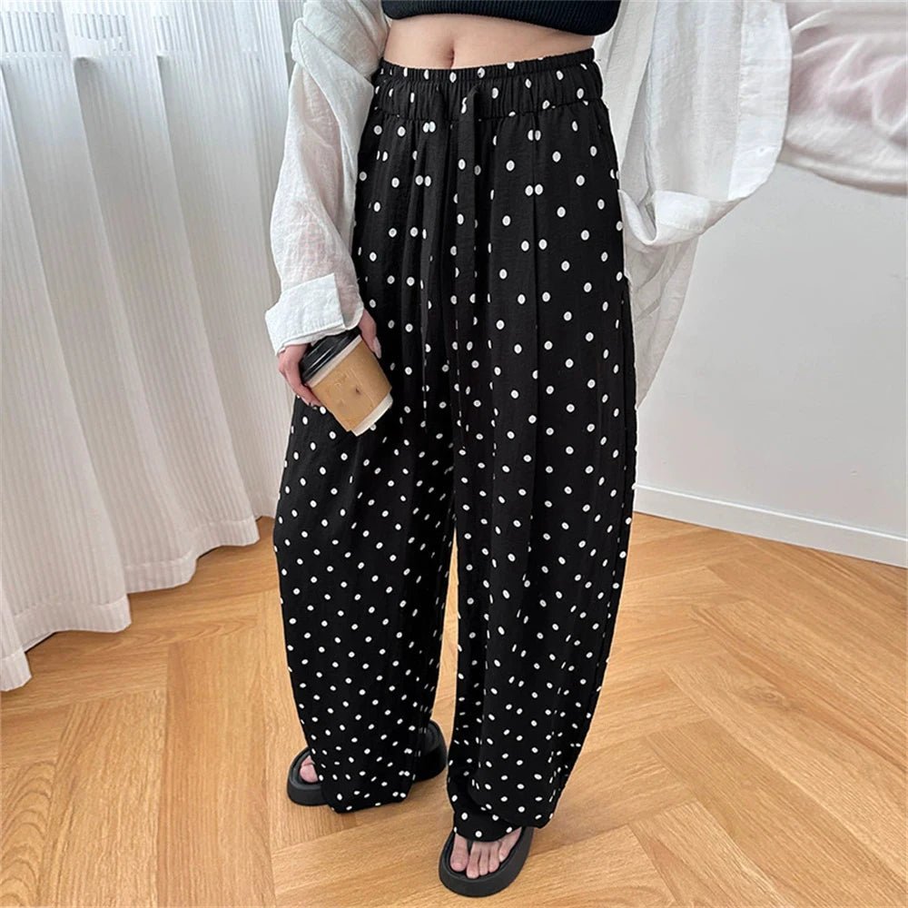 Pantalon large en lin à pois Elizabeth