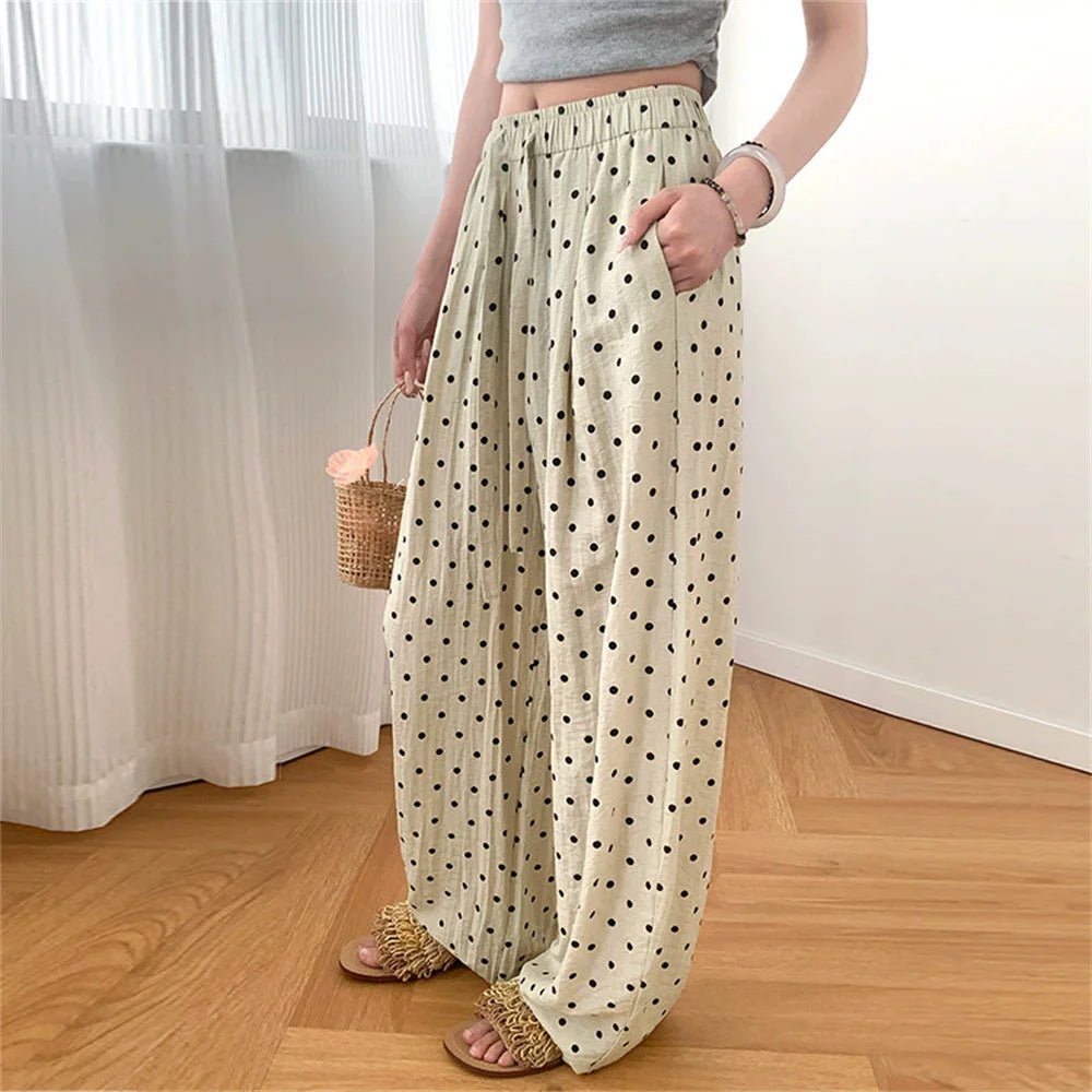 Pantalon large en lin à pois Elizabeth
