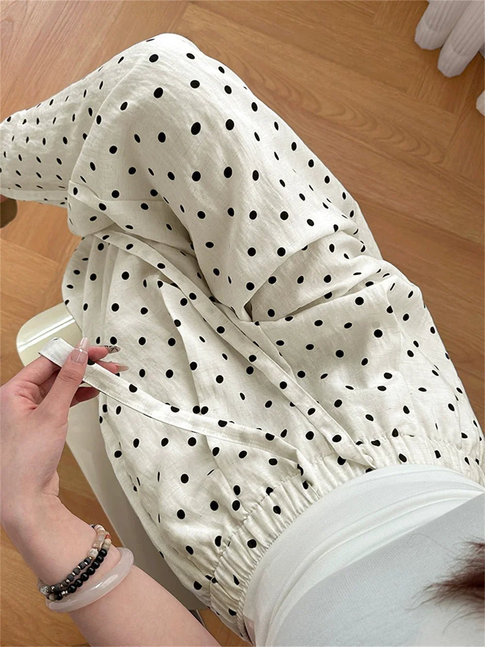 Pantalon large en lin à pois Elizabeth