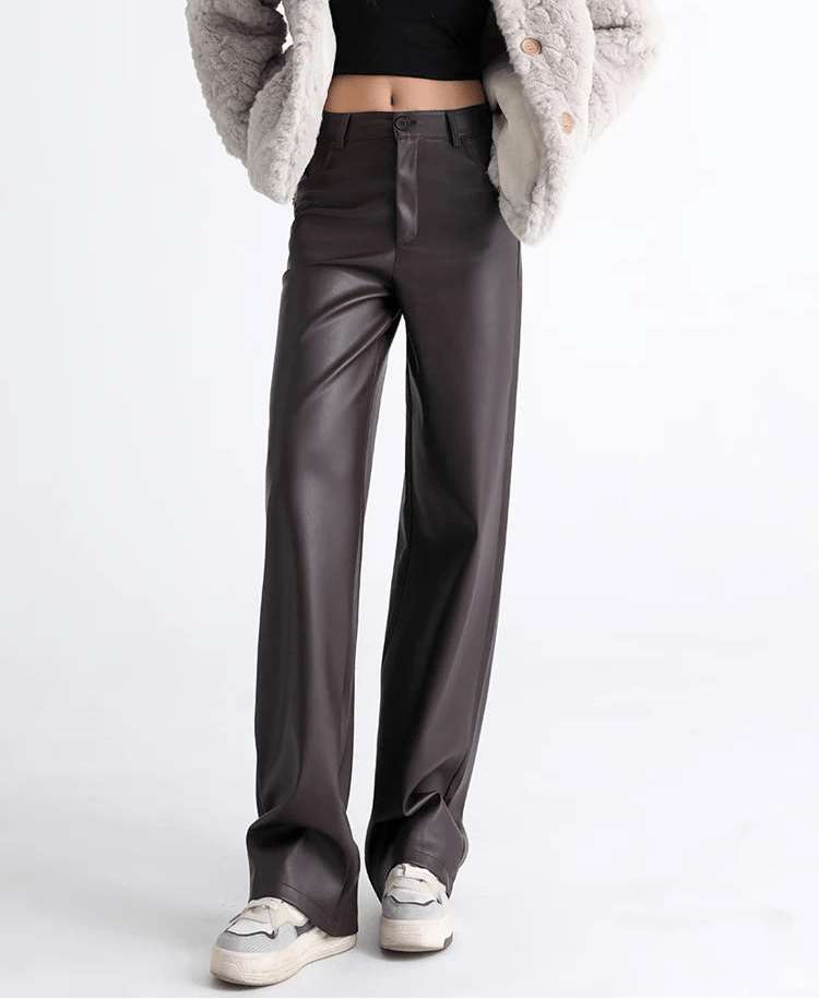 Pantalon en cuir taille haute Giselle
