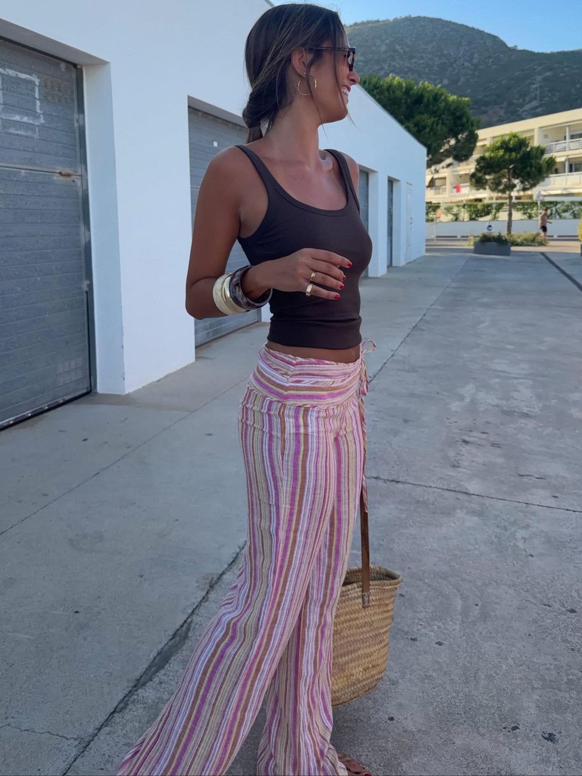 Pantalon palazzo rayé Sienna