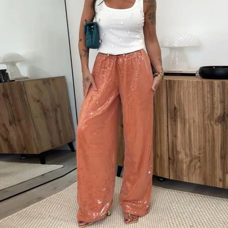 Pantalon large Sophia à paillettes