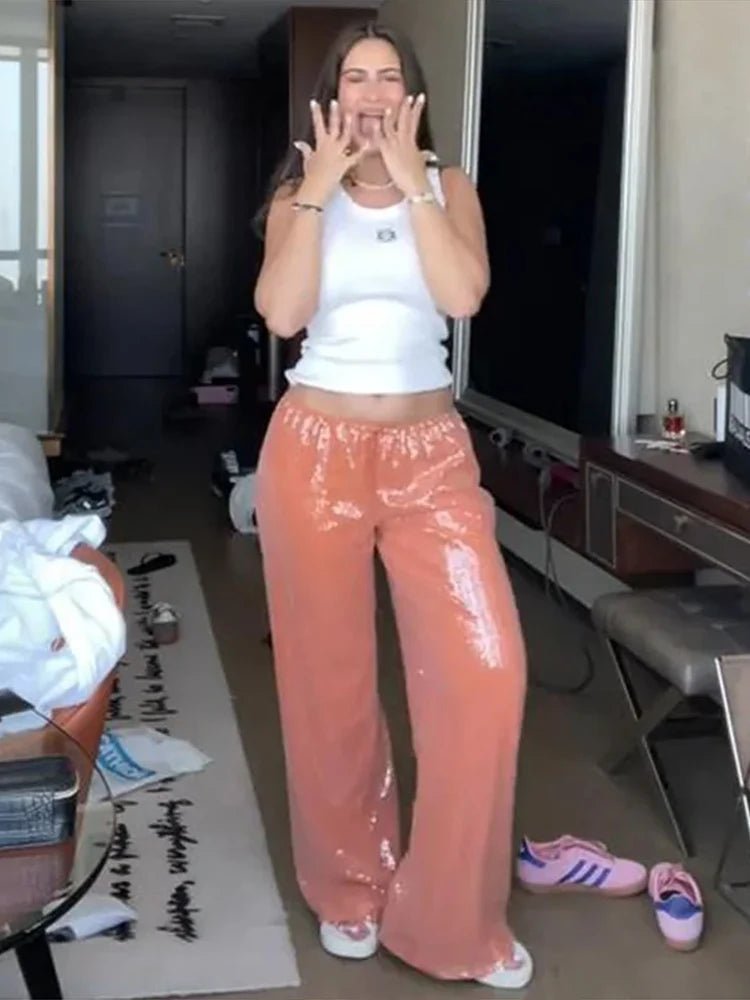 Pantalon large Sophia à paillettes