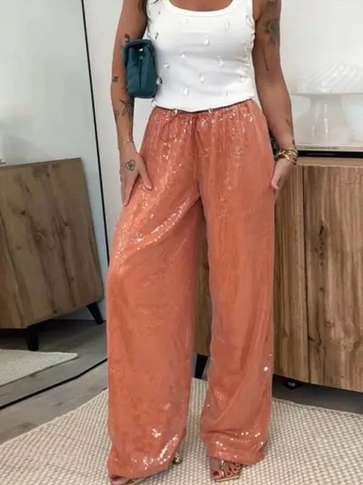 Pantalon large Sophia à paillettes