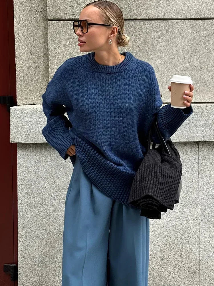 Pull en maille côtelée en georgette