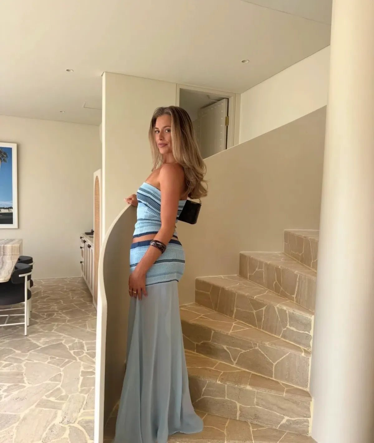 Ensemble Miriam avec haut bandeau rayé et jupe transparente