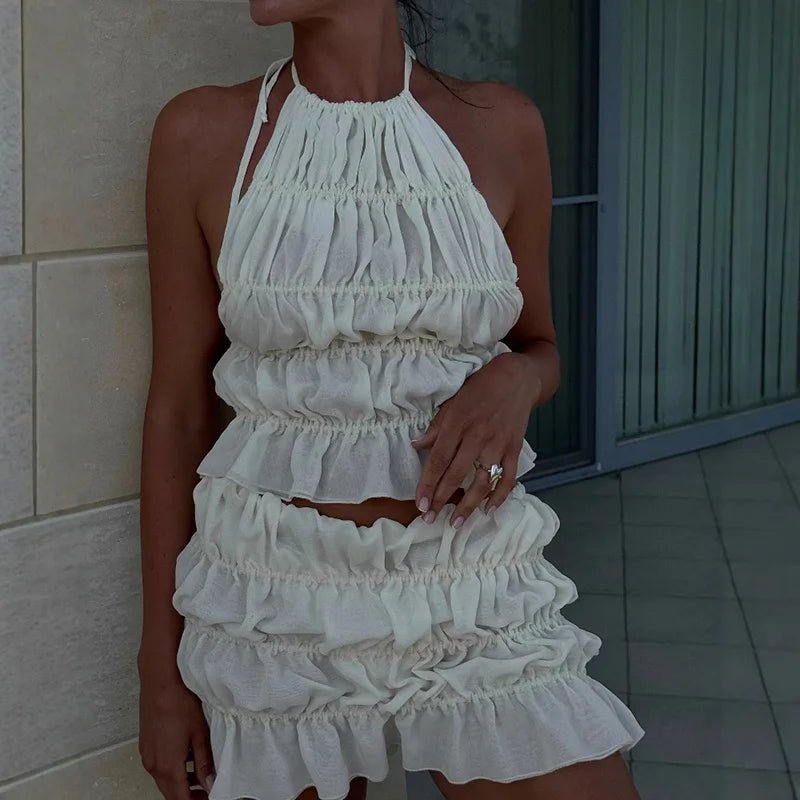 Ensemble Priya : top noué et jupe plissée