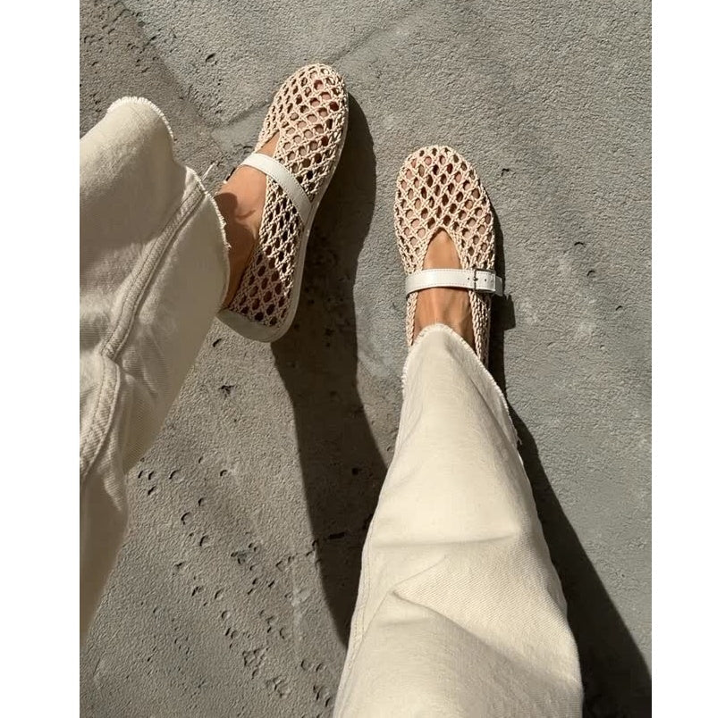 Bianca sandales plates tressées ajourées