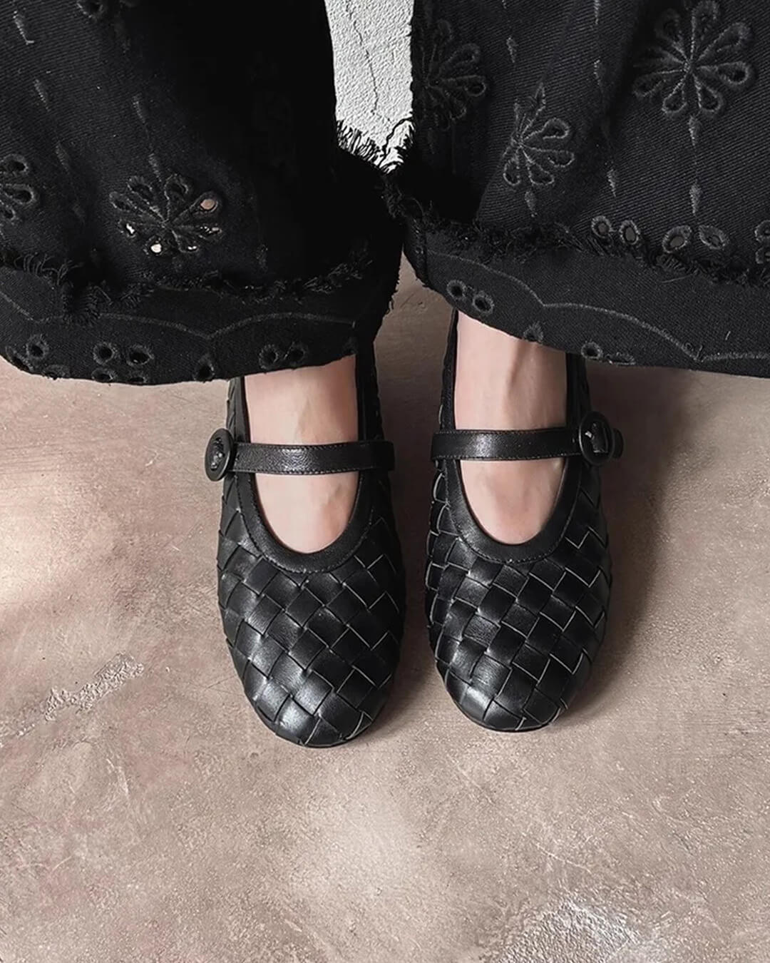 Chaussures plates Lisbeth en cuir tressé