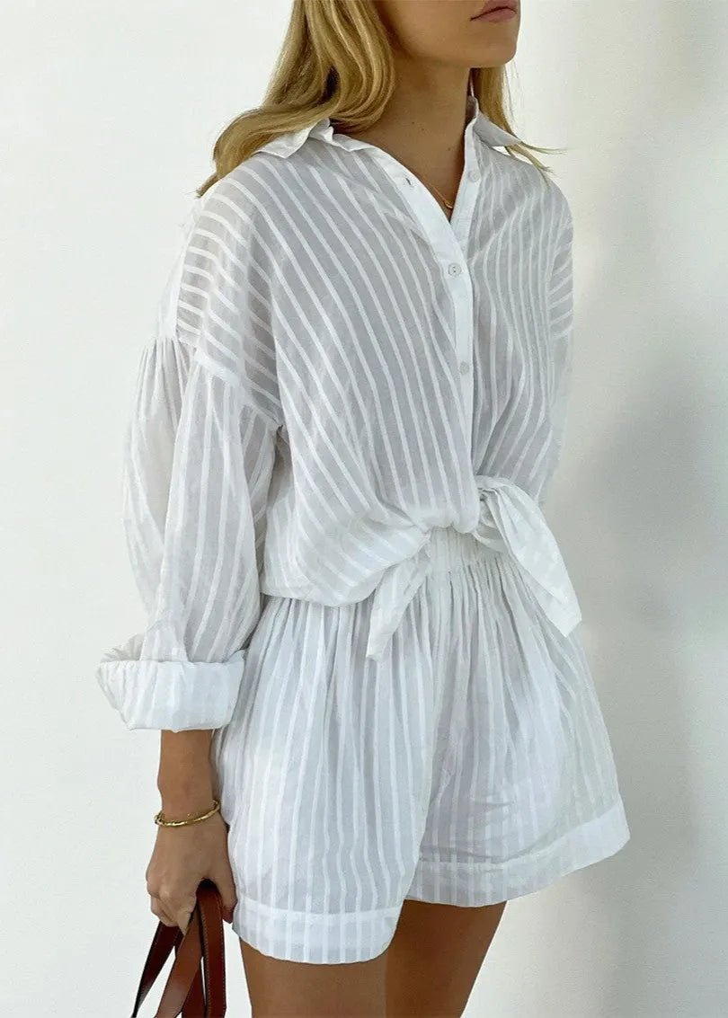 Ensemble chemise et short en coton rayé Bridget