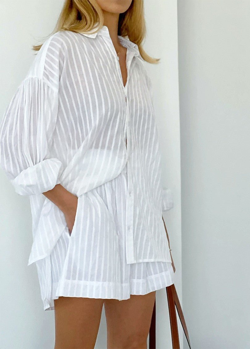 Ensemble chemise et short en coton rayé Bridget