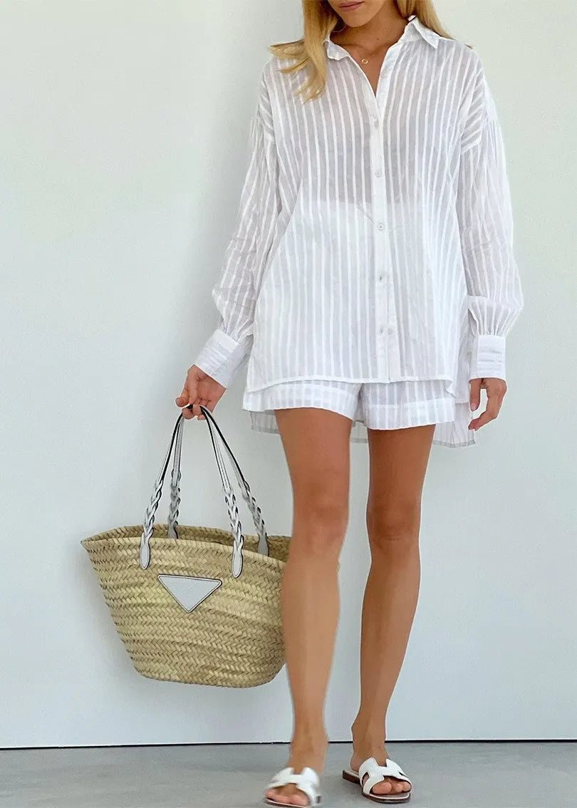 Ensemble chemise et short en coton rayé Bridget