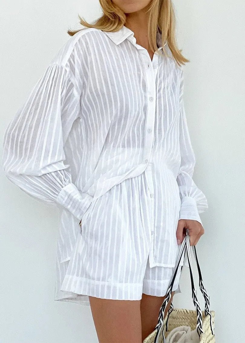 Ensemble chemise et short en coton rayé Bridget