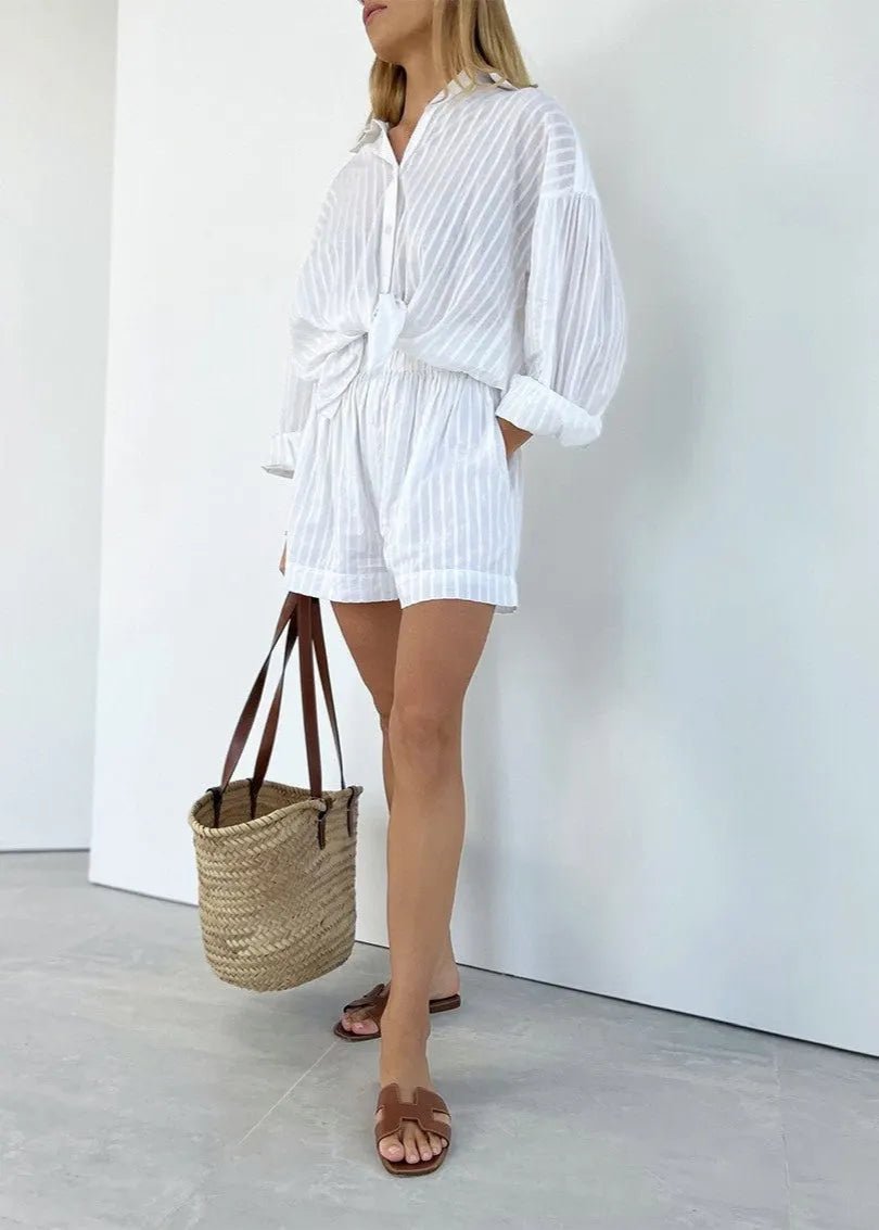 Ensemble chemise et short en coton rayé Bridget