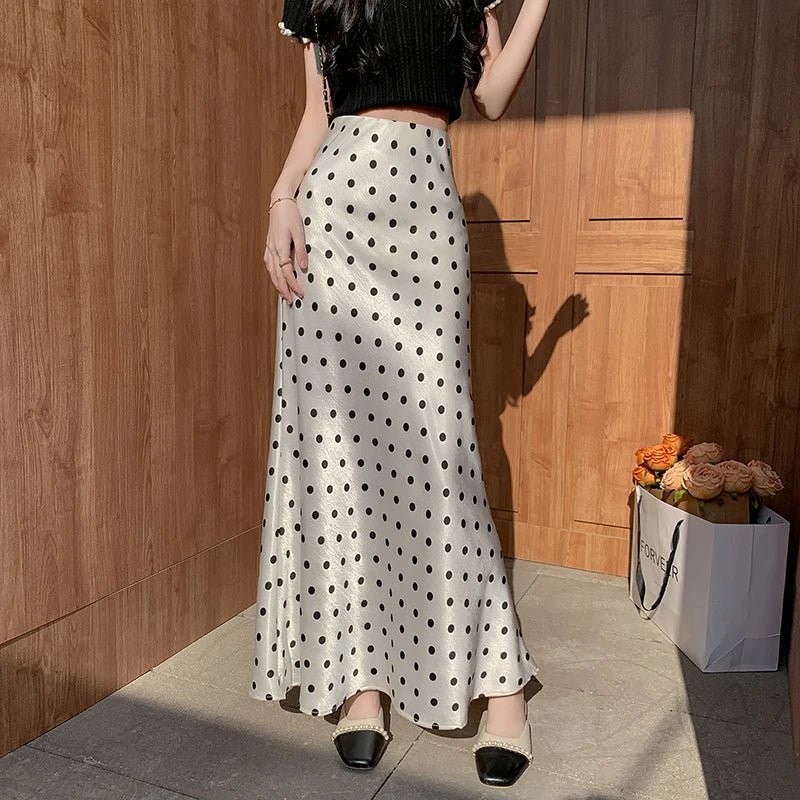 Jupe midi sirène à pois Bianca