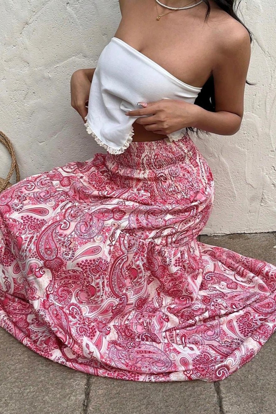 Jupe longue Brynn avec taille élastique et imprimé cachemire