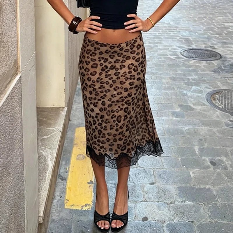 Vera Leopard jupe midi en dentelle léopard