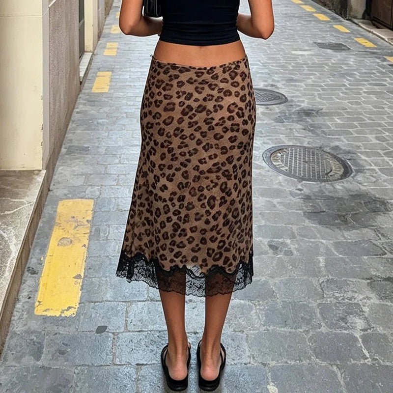 Vera Leopard jupe midi en dentelle léopard