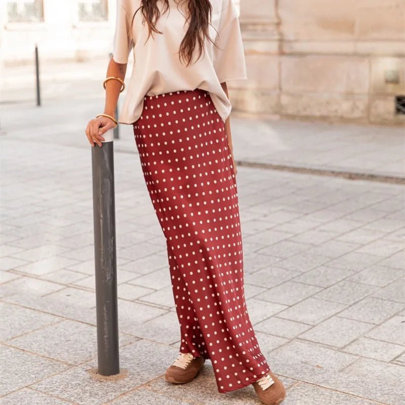 Beatrice – Jupe maxi en satin à pois