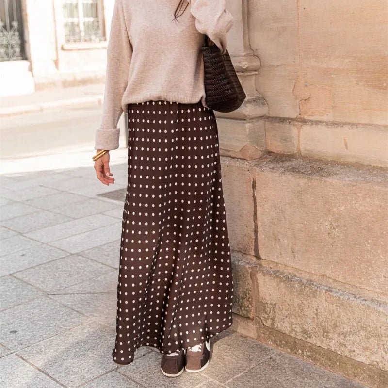 Beatrice – Jupe maxi en satin à pois