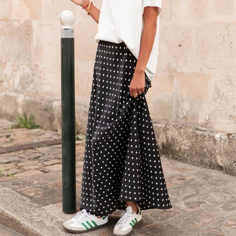Beatrice – Jupe maxi en satin à pois
