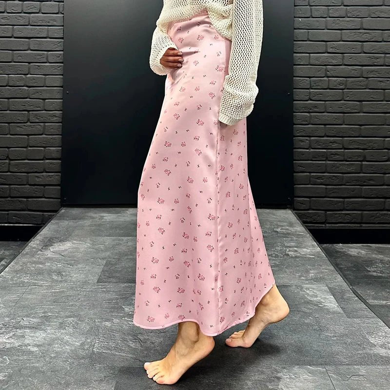 Jupe midi satinée taille haute imprimée Kate