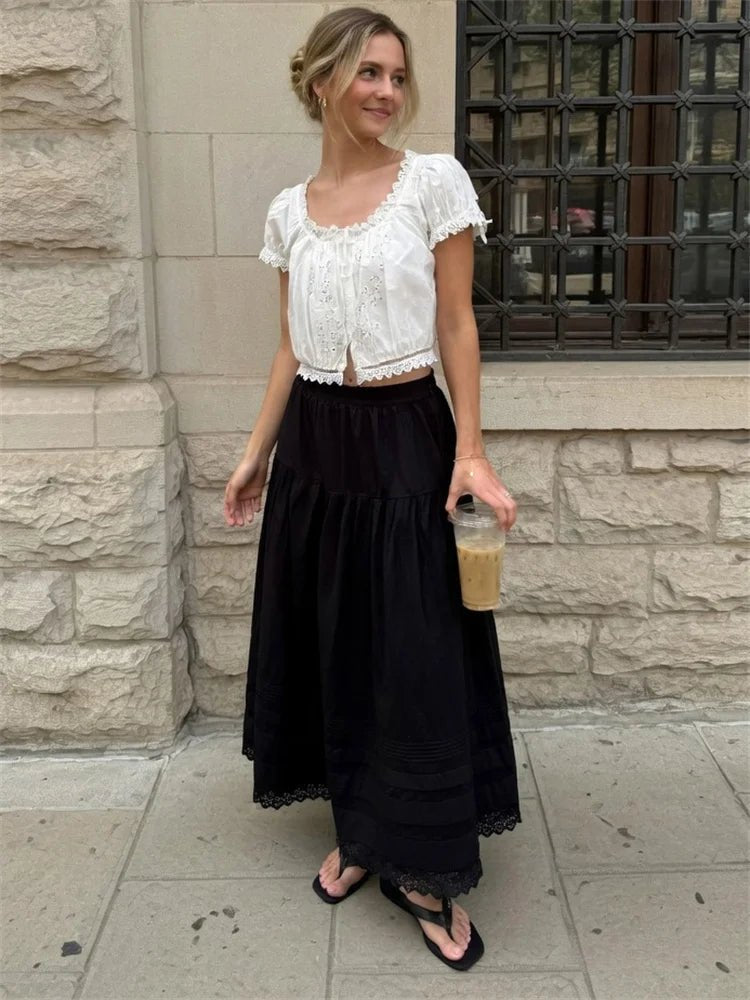 Jupe maxi en dentelle taille haute Celeste