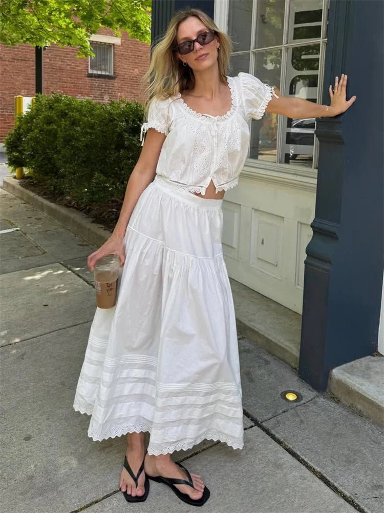Jupe maxi en dentelle taille haute Celeste