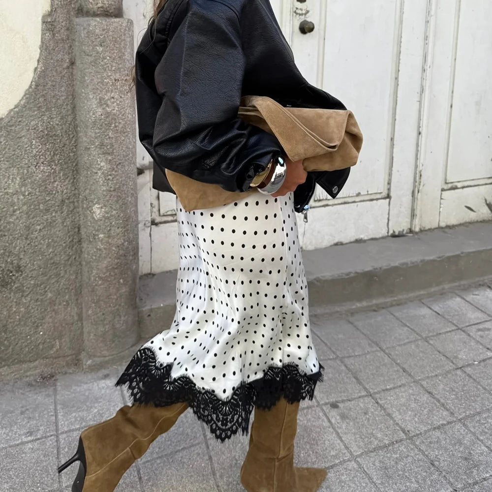 Jupe midi Hadley à pois avec dentelle