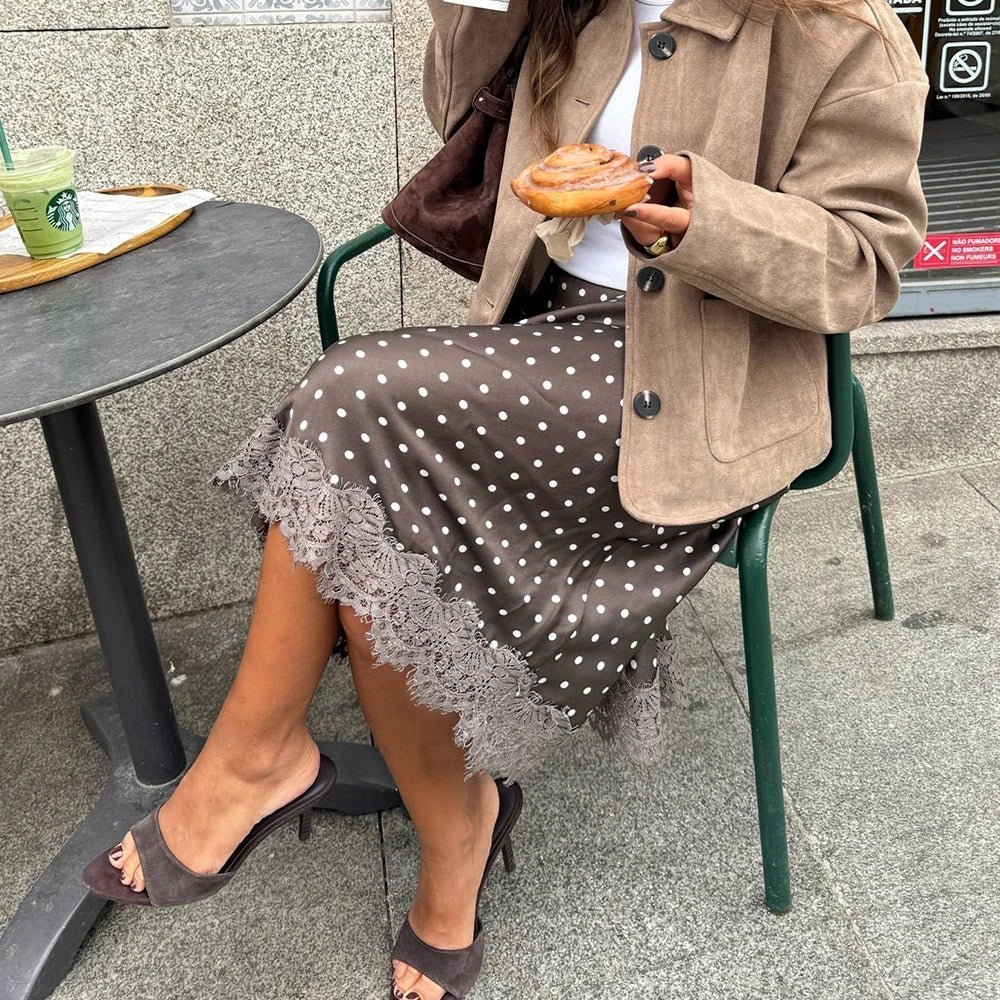 Jupe midi rétro à pois avec dentelle Nicky