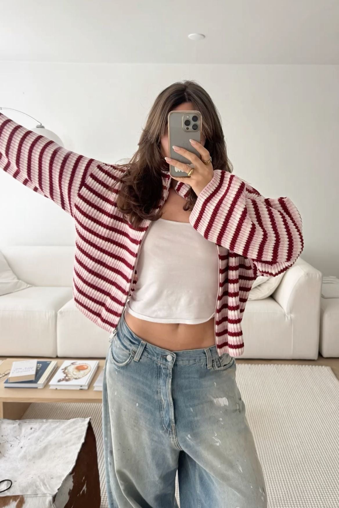 Nora pull oversize à rayures avec fermeture éclair